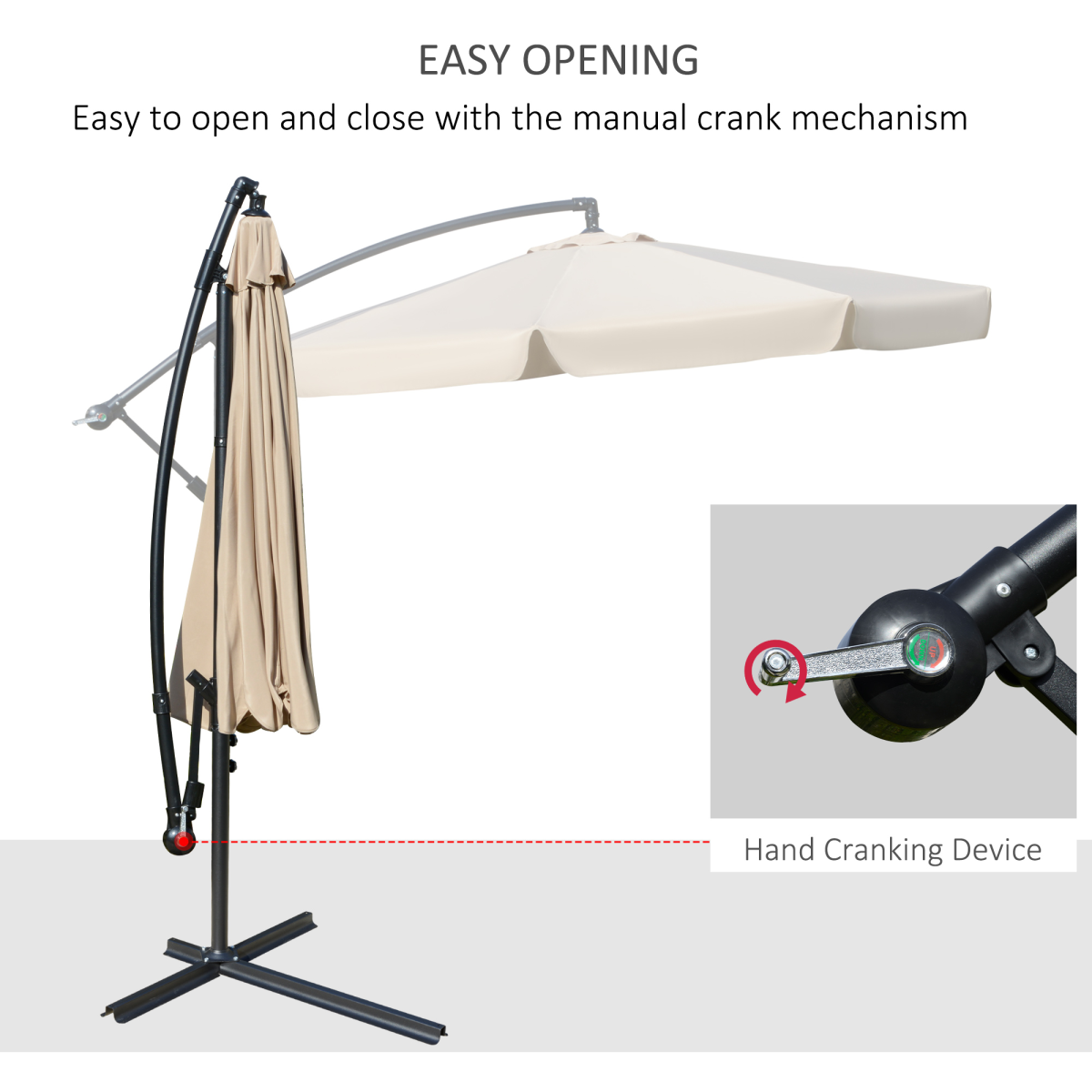Outsunny 2.7m Cantilever Banana Parasol with Crank Handle, Vented Canopy & Cross Base – Sun Shade, Light Brown