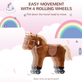 HOMCOM Rocking Horse Ride-On with Sounds, Plush Body and Rolling Wheels – Kids Toy for Ages 3+