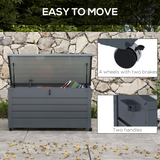 Outsunny 331L Outdoor Storage Box with Wheels, Lockable Lid & Galvanised Steel Frame – Garden Storage