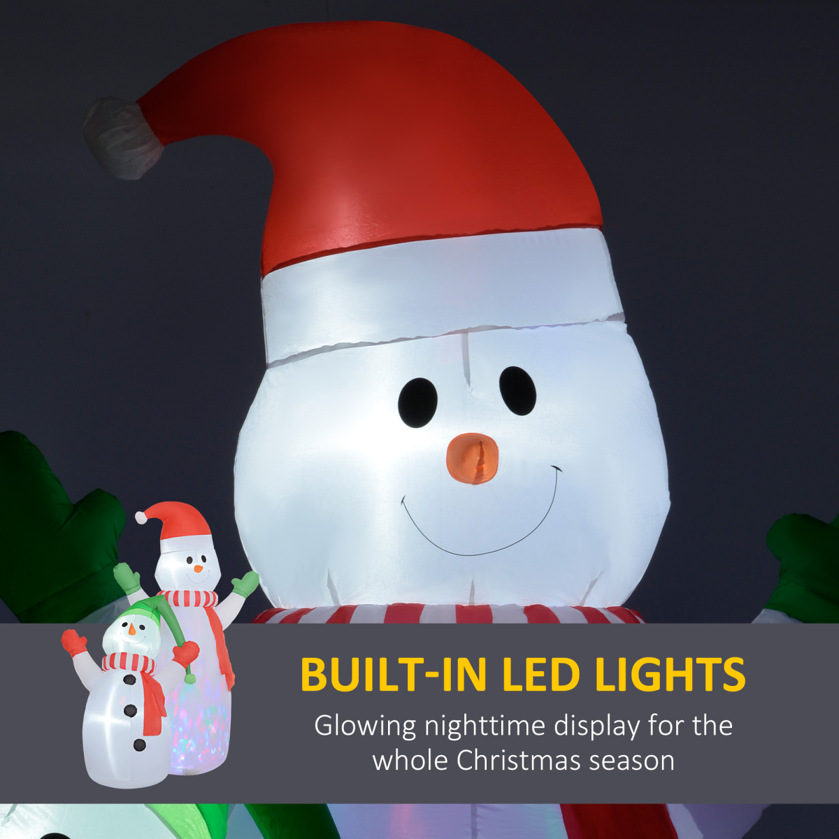 Outsunny 8ft Inflatable Christmas Snowman Family with Rotating LED Lights – Garden & Porch Decoration