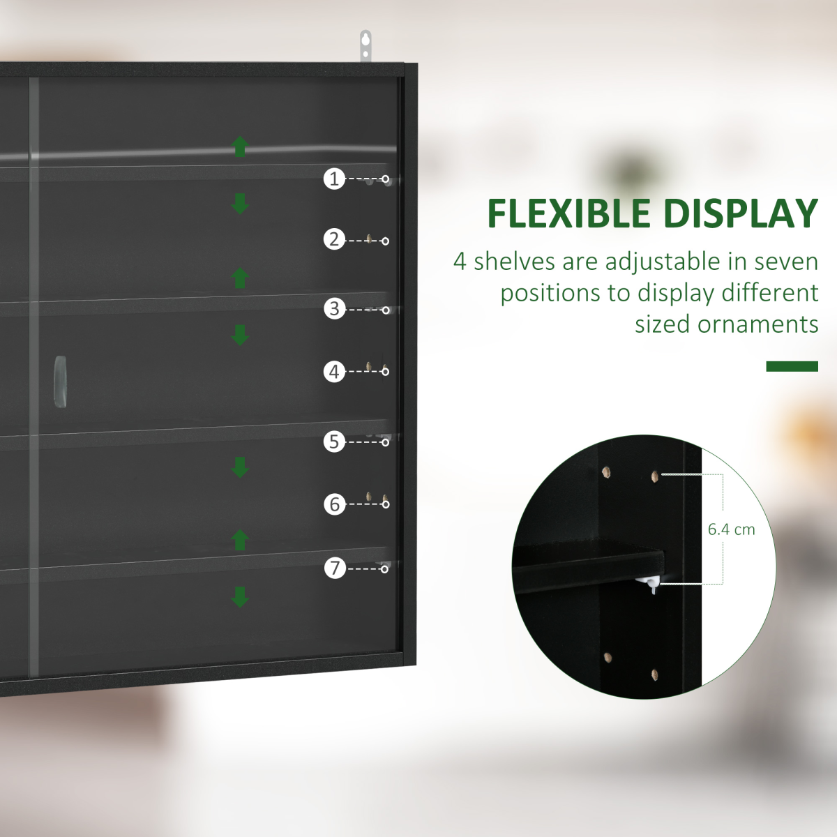 5-Tier Glass Door Display Cabinet with Adjustable Shelves – Dust-Free Showcase Storage, Black