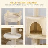 Pawhut 3-Tier Deluxe Cat Tree with Scratching Posts, Hide-Away House & Play Ball – Activity Tower, Beige