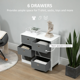 HOMCOM Chest of 6 Fabric Drawers – Bedroom, Office and Hallway Storage Cabinet, White and Grey
