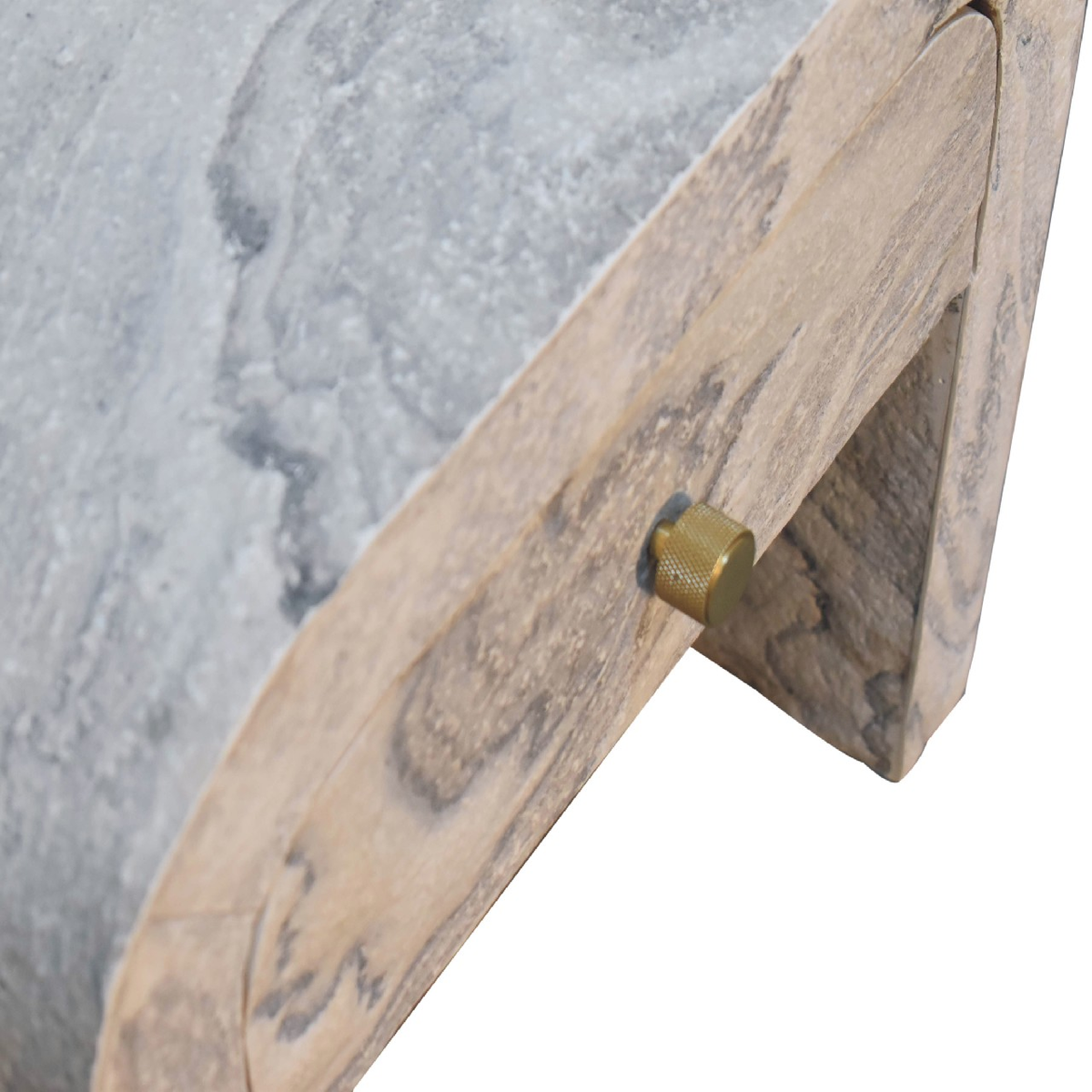 Artisan Furniture Solid Wood Nouveau Bedside Table, 1 Drawer & Brass Knob – Marble Effect, Beige