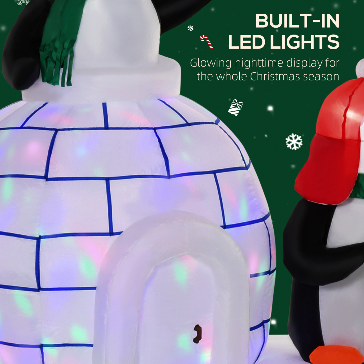 HOMCOM 5ft Christmas Inflatable Penguins in Scarves with Ice House – Indoor & Outdoor LED Decor