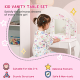 HOMCOM Kids Vanity Table and Stool Set with Rotatable Mirrors & Drawer – Girls' Dressing Table, Stars & Hearts