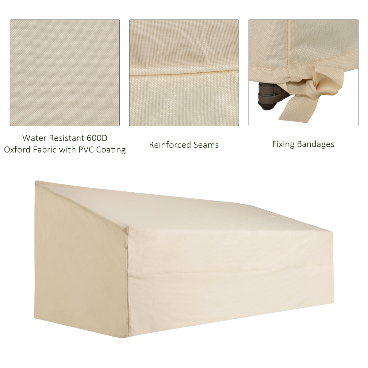 Outsunny Waterproof Furniture Cover for 3 Seat Sofa, 218 x 111 x 101 cm – PVC-Coated Oxford Fabric, Beige