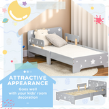 Kids Toddler Bed with Star & Moon Design and Safety Rails – Grey Children's Bed Frame, Ages 3-6