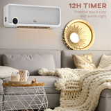 HOMCOM Wall Mounted Downflow Ceramic Heater with 12h Timer, Remote Control and 30° Oscillation – 1000W/2000W