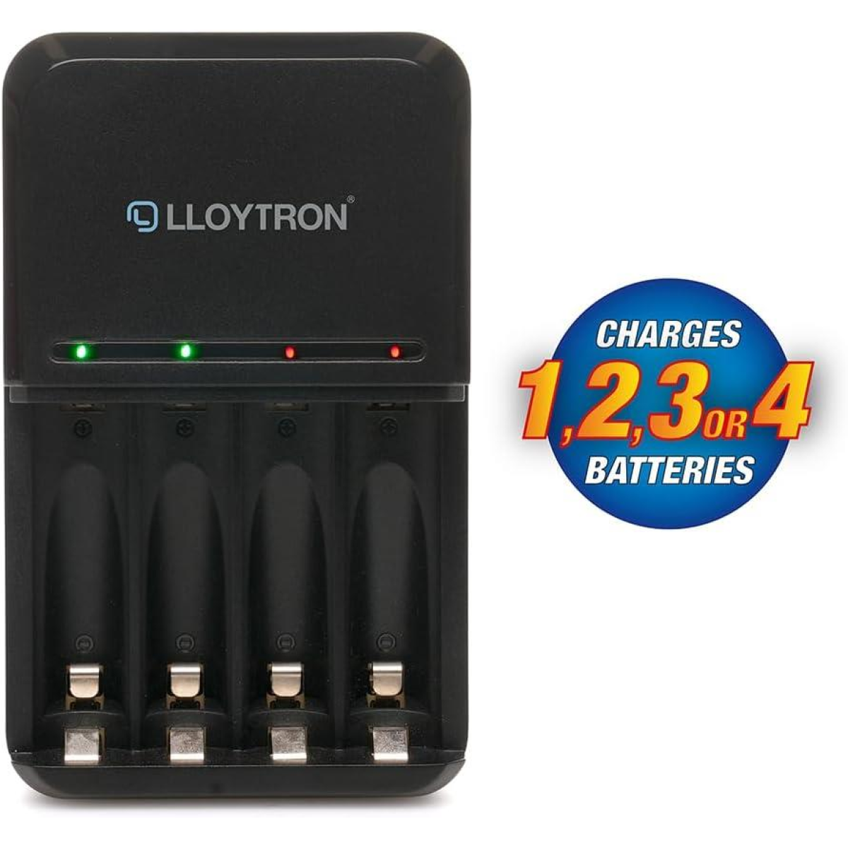 Lloytron Ultra Fast Smart AA/AAA Battery Charger for NiMH Rechargeables – 4-Bay, LED Indicators