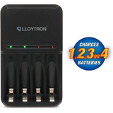 Lloytron Ultra Fast Smart AA/AAA Battery Charger for NiMH Rechargeables – 4-Bay, LED Indicators
