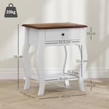Set of 2 Bedside Tables with Drawer and Open Shelf – Bedroom Nightstands with Oak Effect Top, White