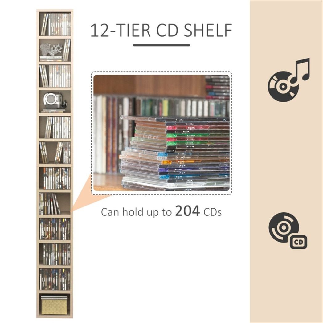 Tall 12-Tier CD & DVD Storage Tower – Holds 204 CDs, Blu-rays & Games, Pine Effect