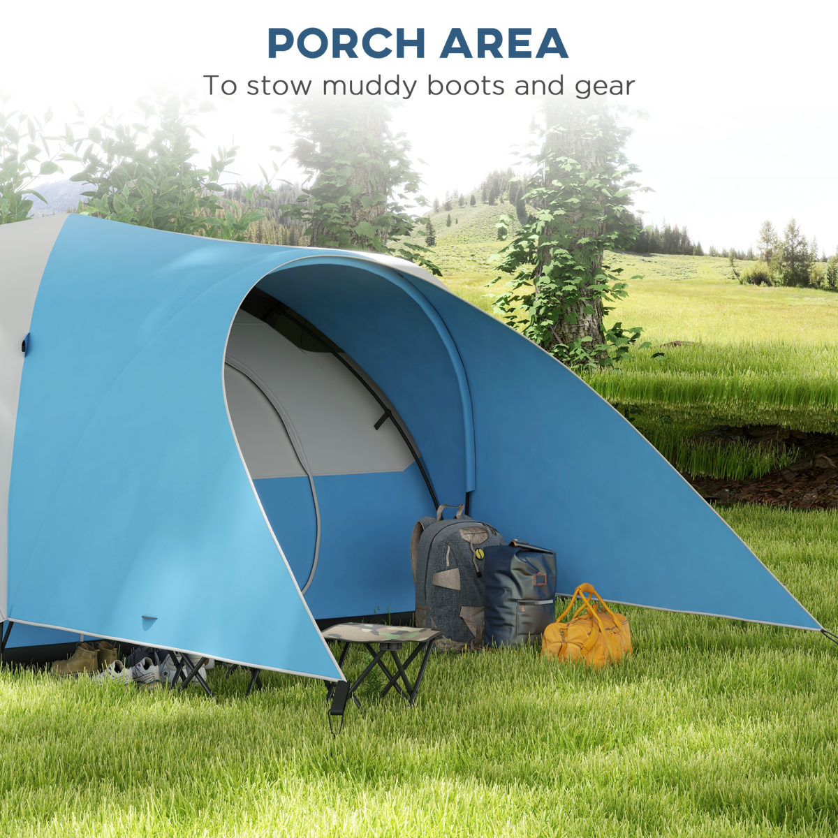 Outsunny 5–6 Person Camping Tent with Porch & Sewn-In Groundsheet, 3000mm Waterproof – Family Tent, Blue