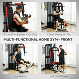 Outsunny Multi Gym Workout Station with 65kg Weight Stack, Sit Up Bench, Push Up Stand & Dip Station – Home Gym, Black