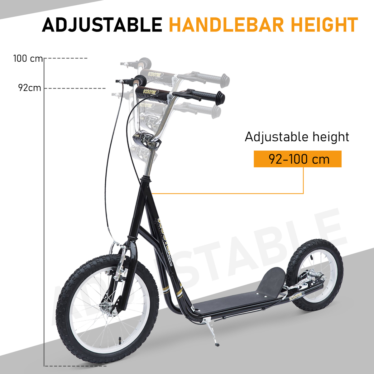 HOMCOM Teen Scooter with Adjustable Height, Dual Brakes, Big Rubber Wheels & Kickstand – Ages 5+