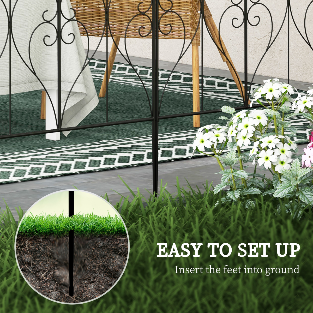 Outsunny 5 Piece Decorative Metal Garden Fencing, Border Edging with Heart Scrollwork – 305 x 81 cm, Black