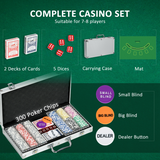 SPORTNOW 300-Piece Poker Chips Set with Mat, Two Decks of Cards & Aluminium Case – For Up to 8 Players