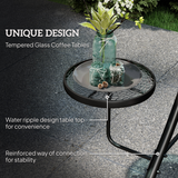 Outsunny 3-Seater Garden Swing Chair with Adjustable Canopy & Glass Coffee Tables – Steel Frame, Dark Grey