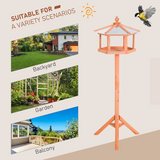 PawHut Wooden Bird Feeder Stand with Pitched Roof – Garden Feeding Station and Platform, Fir Wood Tripod Base