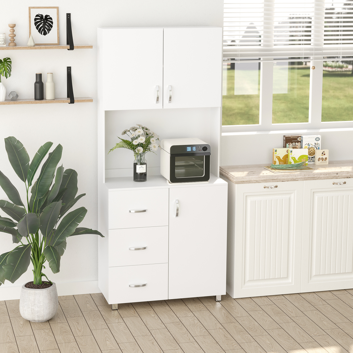 White Wooden Kitchen Storage Cupboard with Shelved Storage – Simple Organiser for Kitchen & Utility Room