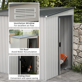 Outsunny 5 x 7ft Lean-To Metal Garden Shed with Foundation & Sliding Door – Tool and Bike Storage, White