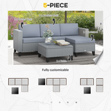Outsunny 5-Piece PE Rattan Garden Furniture Set with Glass-Top Coffee Table & Cushions – Outdoor Lounge Set, Grey