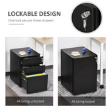 Vinsetto 3-Drawer Lockable Mobile Filing Cabinet with Steel Body & Wheels – Under-Desk Office Storage, Black