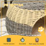 PawHut Wicker Cat House with Soft Cushion, PE Rattan Raised Cat Bed – Enclosed Pet Cave, 40 x 30cm