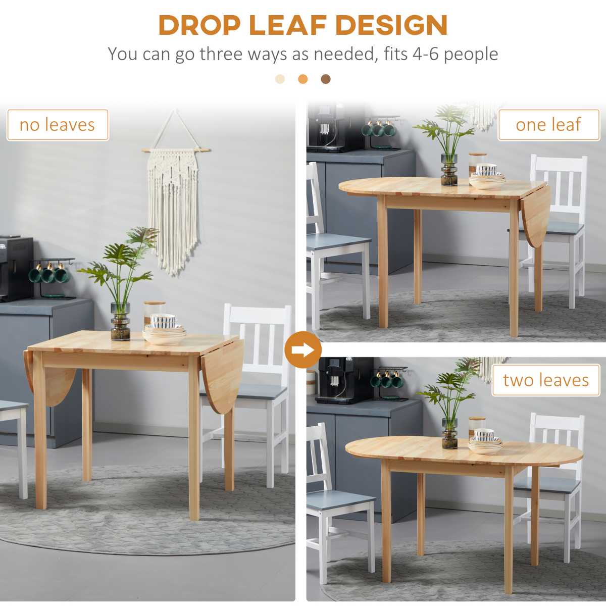HOMCOM Expandable Pinewood Drop Leaf Dining Table for 4–6 – Natural Finish