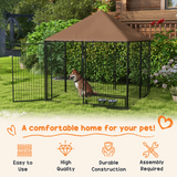 PawHut Outdoor Dog House Kennel with Canopy Top & Secure Lock, Rotating Bowl Holder – Black and Brown