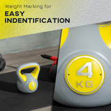 SPORTNOW 4kg Kettlebell with Wide Handle & Flat Base – Home Gym Strength Training Weight, Yellow and Grey