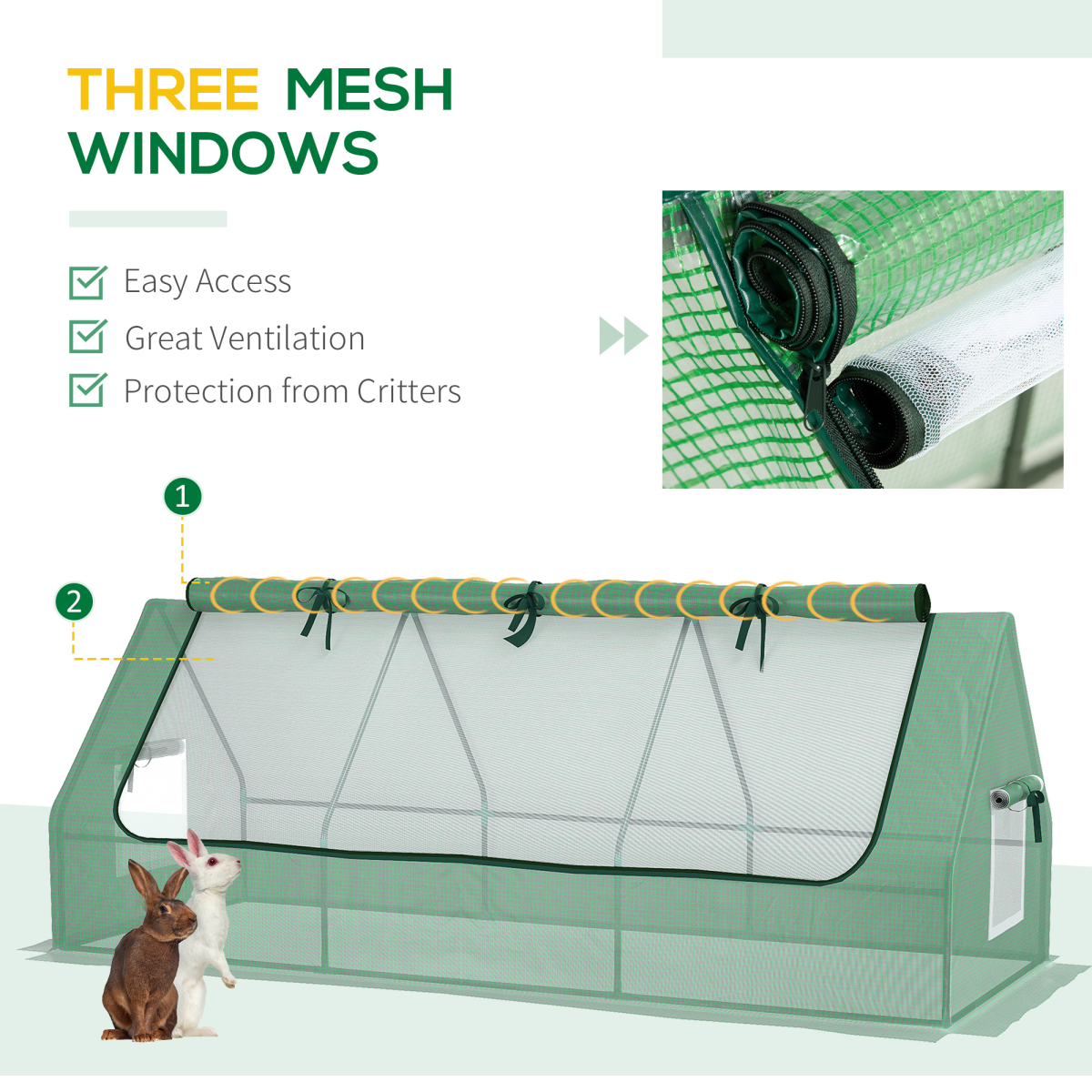 Outsunny Portable Small Polytunnel Greenhouse with Mesh Windows and Top Opening, 240 x 90 x 90cm
