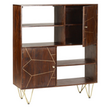 Indian Hub Solid Wood Display Cabinet with Dark Gold Metal Inlay – Contemporary Storage
