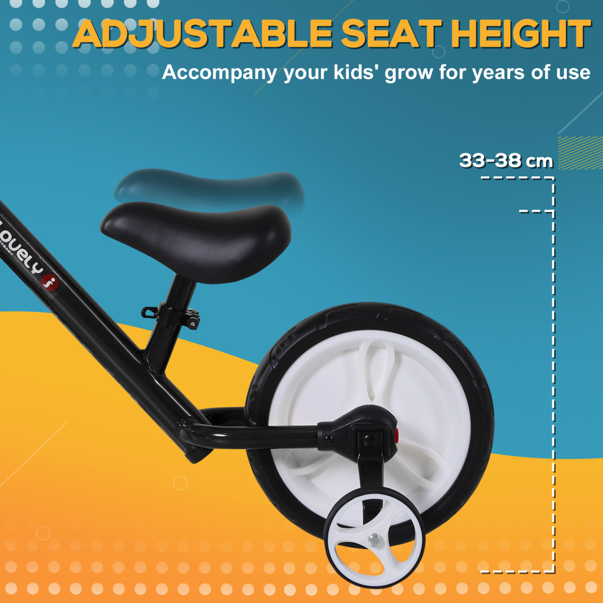HOMCOM 2-in-1 Kids Balance Bike with Stabilizers and Pedals – Adjustable Seat Training Bike, Black