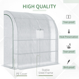 Outsunny Walk-In Lean-To Greenhouse with 4 Shelves, Windows & Doors – Steel Frame, PE Cover, White