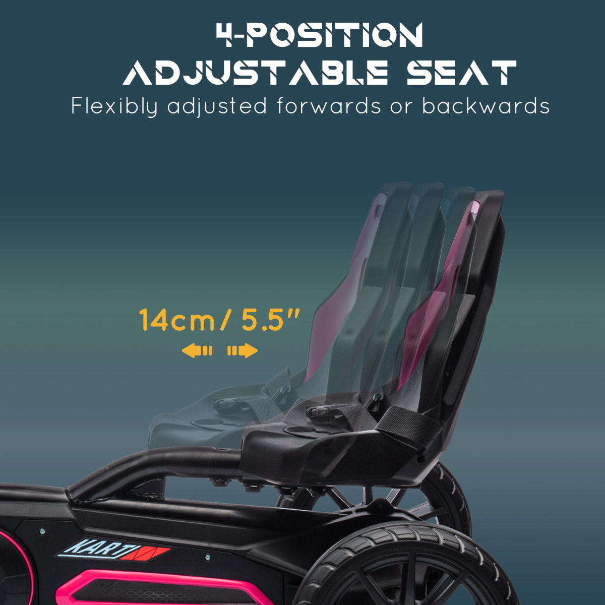 HOMCOM Kids Pedal Go Kart with Adjustable Seat, Handbrake and EVA Wheels – Ride-On for Ages 3-8, Pink