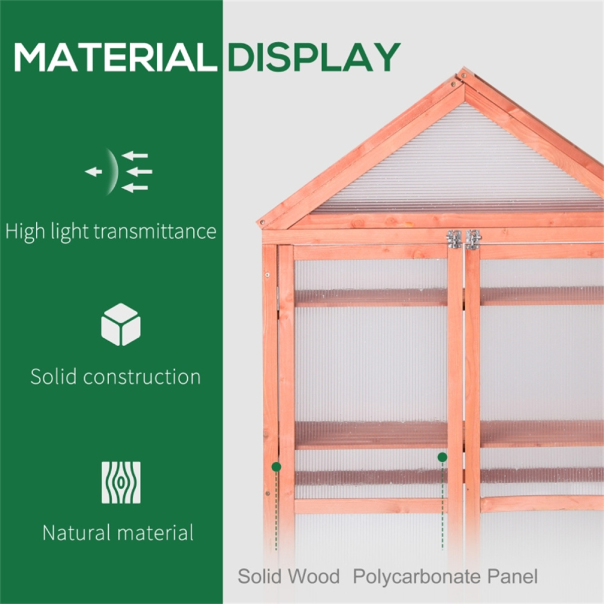 Wooden Mini Greenhouse with 3-Tier Adjustable Shelves & Double Doors – Polycarbonate Garden Plant House, Orange