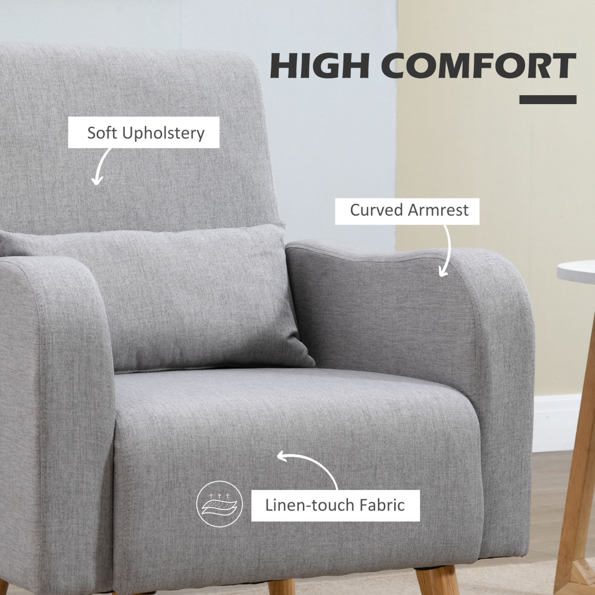 Close-up of the linen-look upholstery on the HOMCOM accent chair