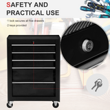 5-Drawer Lockable Steel Tool Storage Cabinet with Wheels – Garage & Workshop Organiser, Black