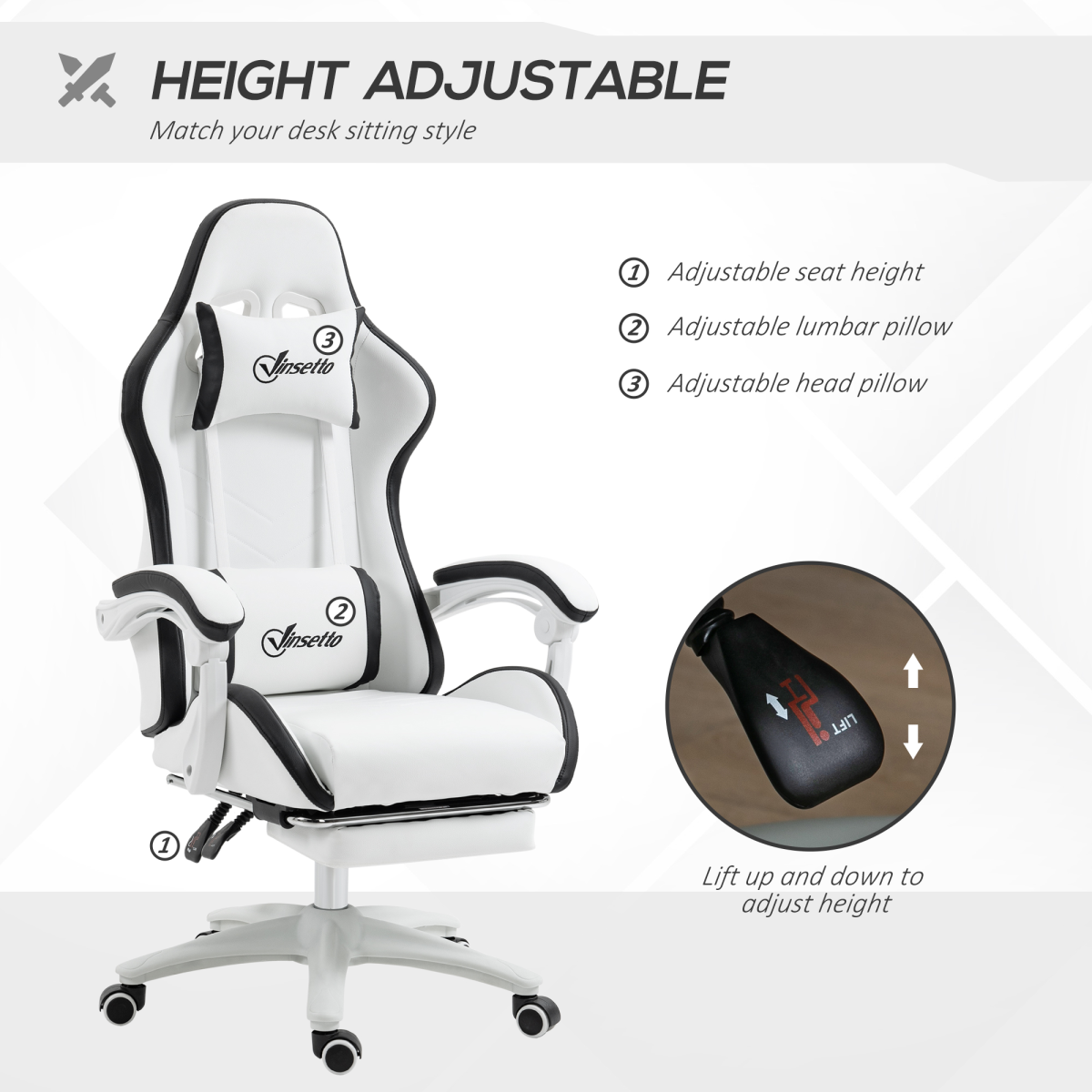 Vinsetto Reclining Racing Gaming Chair with Retractable Footrest & Faux Leather – Home Office, Black