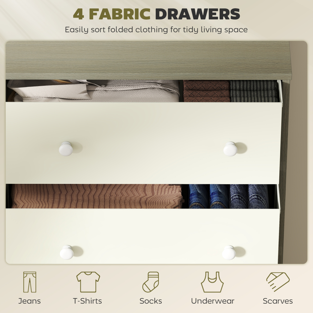 4-Drawer Fabric Storage Cabinet with Flat Top – Lightweight Dresser Alternative for Bedroom & Hallway