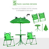 Kids Foldable Picnic Table Set with 2 Chairs & Frog Parasol, 4-Piece – Garden Furniture for Ages 3–5, Green