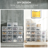 Stackable Shoe Storage Boxes, Set of 18 Clear Plastic Shoe Organisers with Magnetic Doors – Clear & White