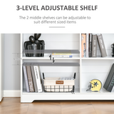 Modern 4-Compartment Low Bookcase with Adjustable Shelves and Anti-Tipping Straps – Cube Display Unit, White