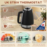 HOMCOM 1.7L 3000W Quick Boil Kettle & 4-Slice Toaster Set – Matching Breakfast Duo, Black