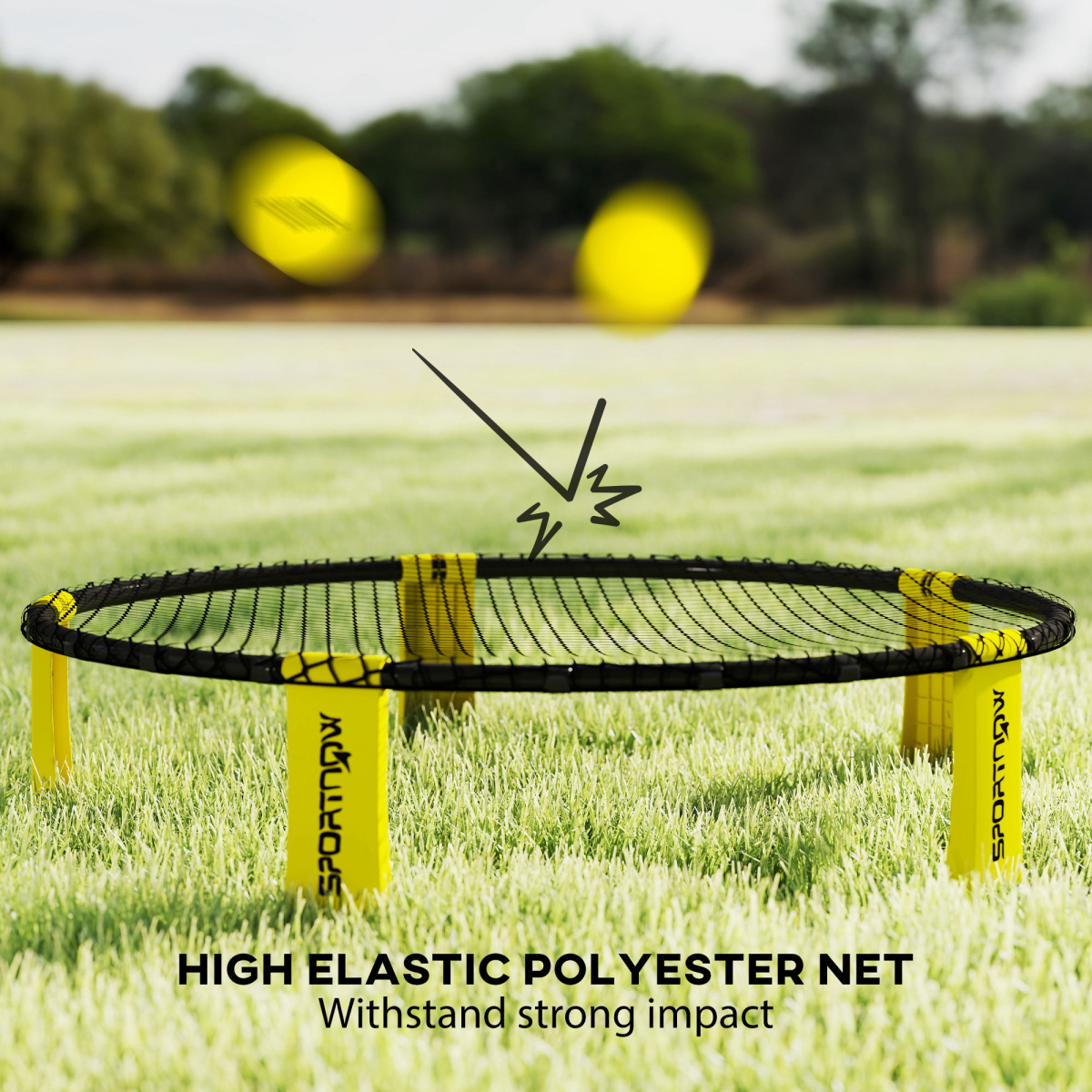 SPORTNOW Spike Ball Set with Net, 3 Balls, Pump & Carry Bag – Portable Mini Beach & Garden Game, Yellow/Black
