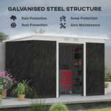 Outsunny 9 x 4ft Galvanised Steel Garden Storage Shed with 2 Sliding Doors & Ventilation Slots – Outdoor Tool Storage, Grey