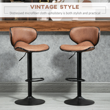 HOMCOM Vintage Microfibre Armless Bar Stools, Set of 2 with Adjustable Height & Curved Moulded Seat