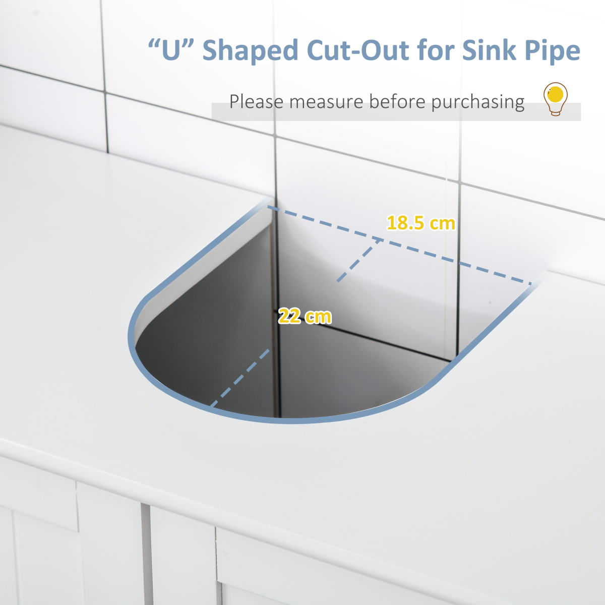 kleankin Under-Sink Storage Cabinet with Adjustable Shelf and Pipe Cut-Out – Bathroom Organiser, White